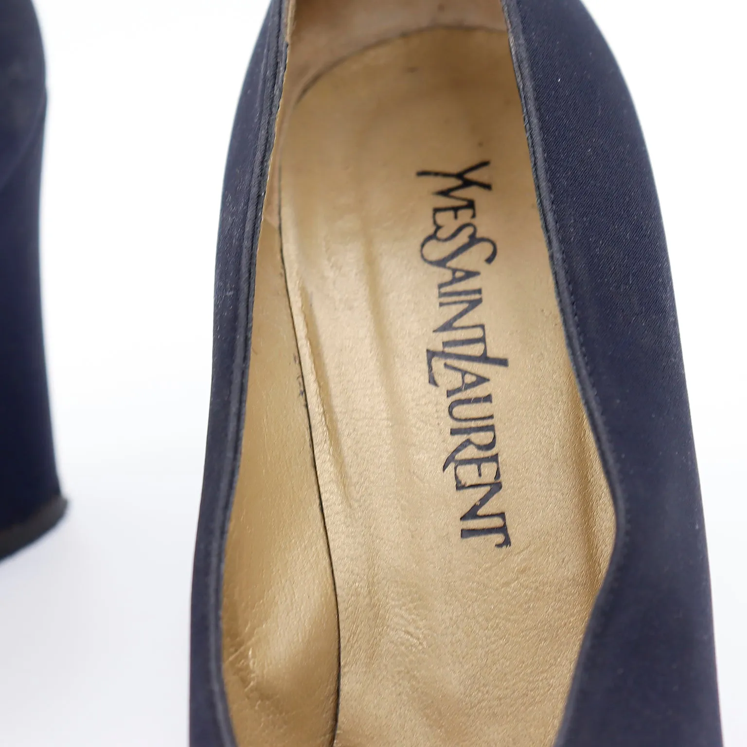 1990s Yves Saint Laurent Vintage Black Satin Square Toe Shoes