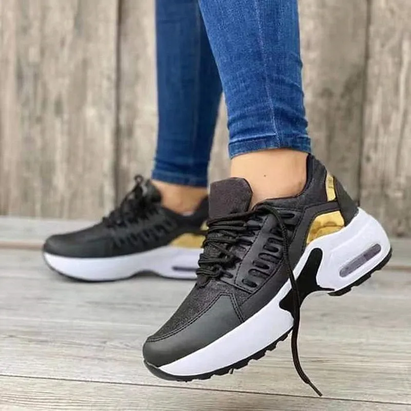 Amozae  Women Sports Sneakers Leisure Mesh Breathable Mixed Color Ladies Shoes Female Flat Platform Round Toe Height Increasing Footwear