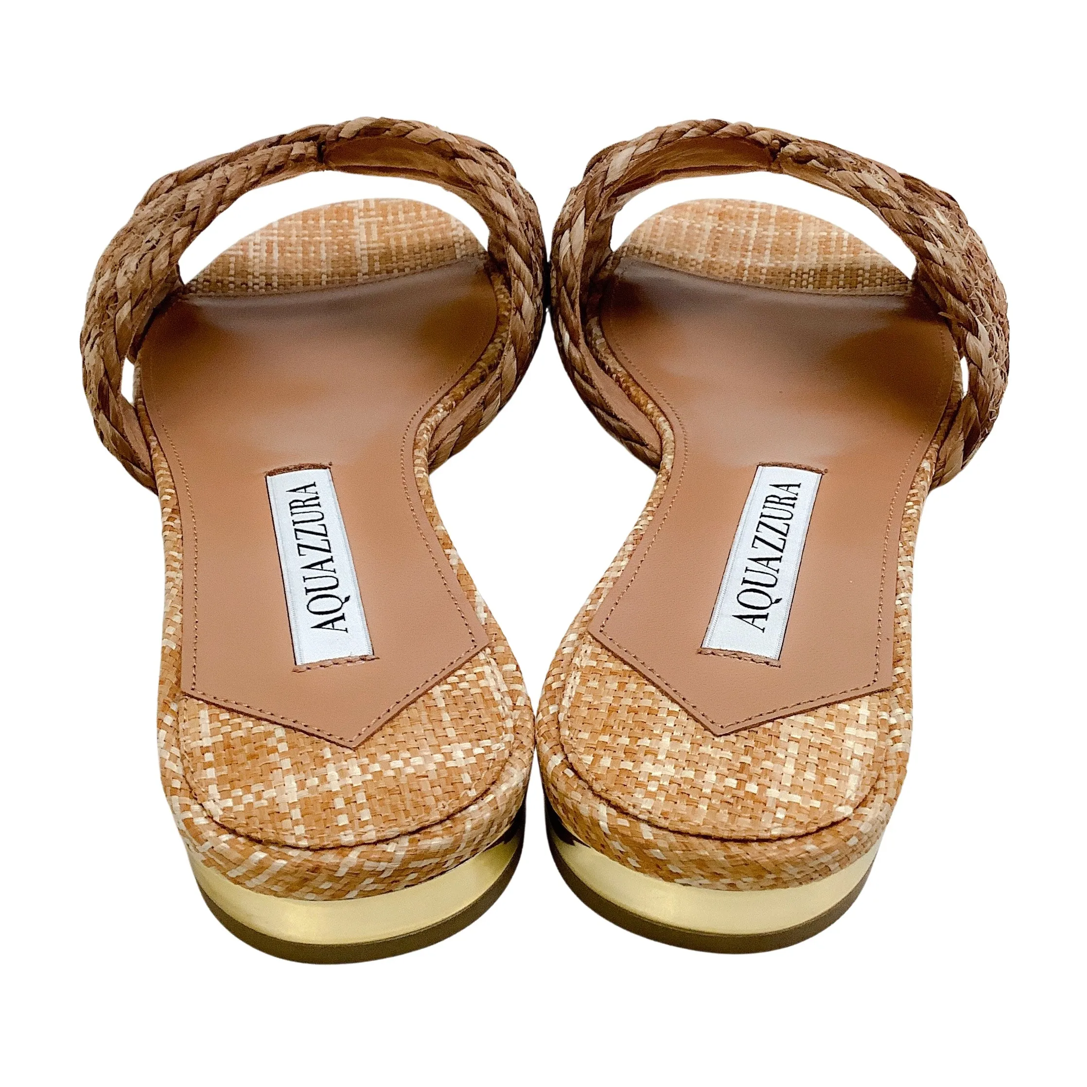 Aquazzura Natural Woven Raffia Rope Flat Sandals