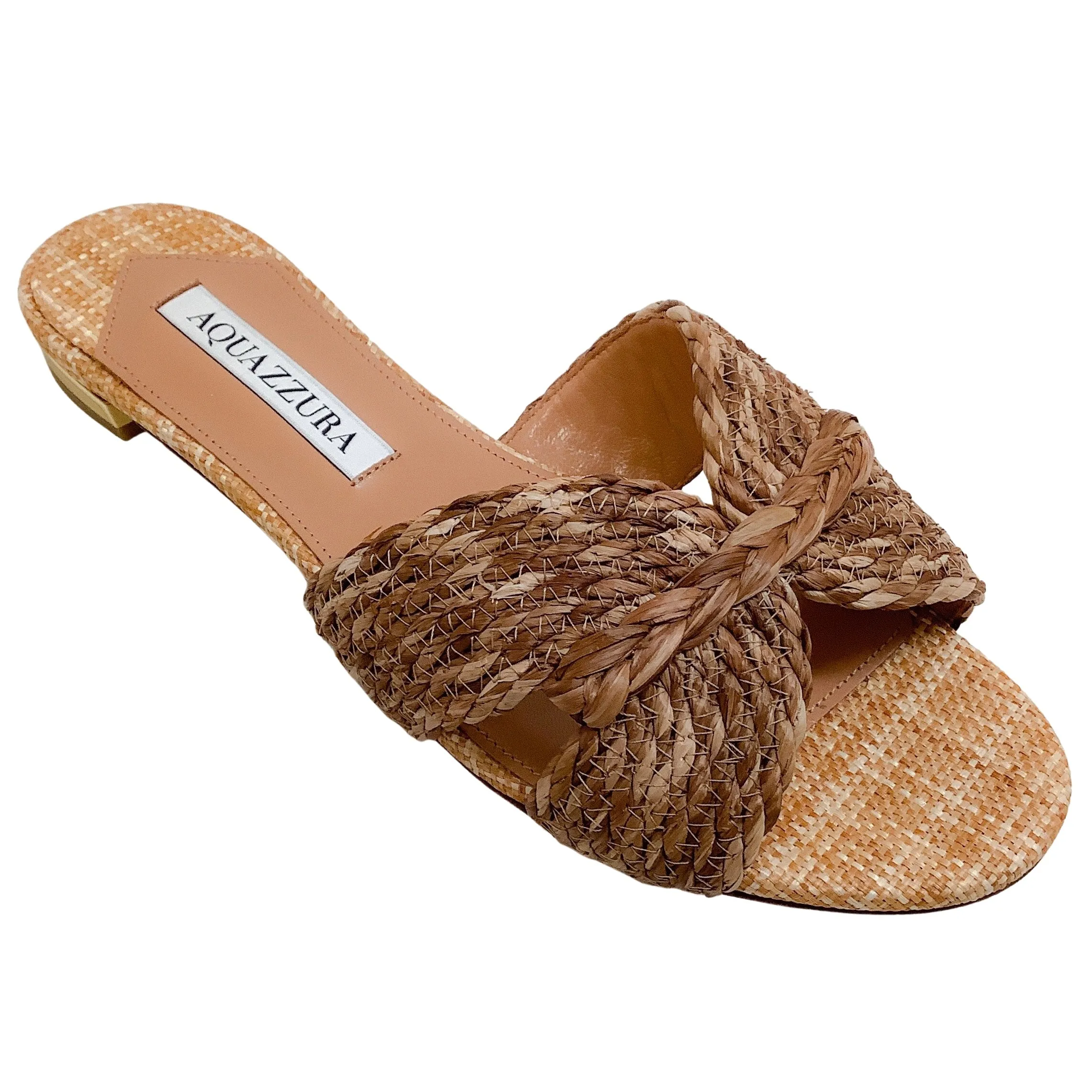 Aquazzura Natural Woven Raffia Rope Flat Sandals