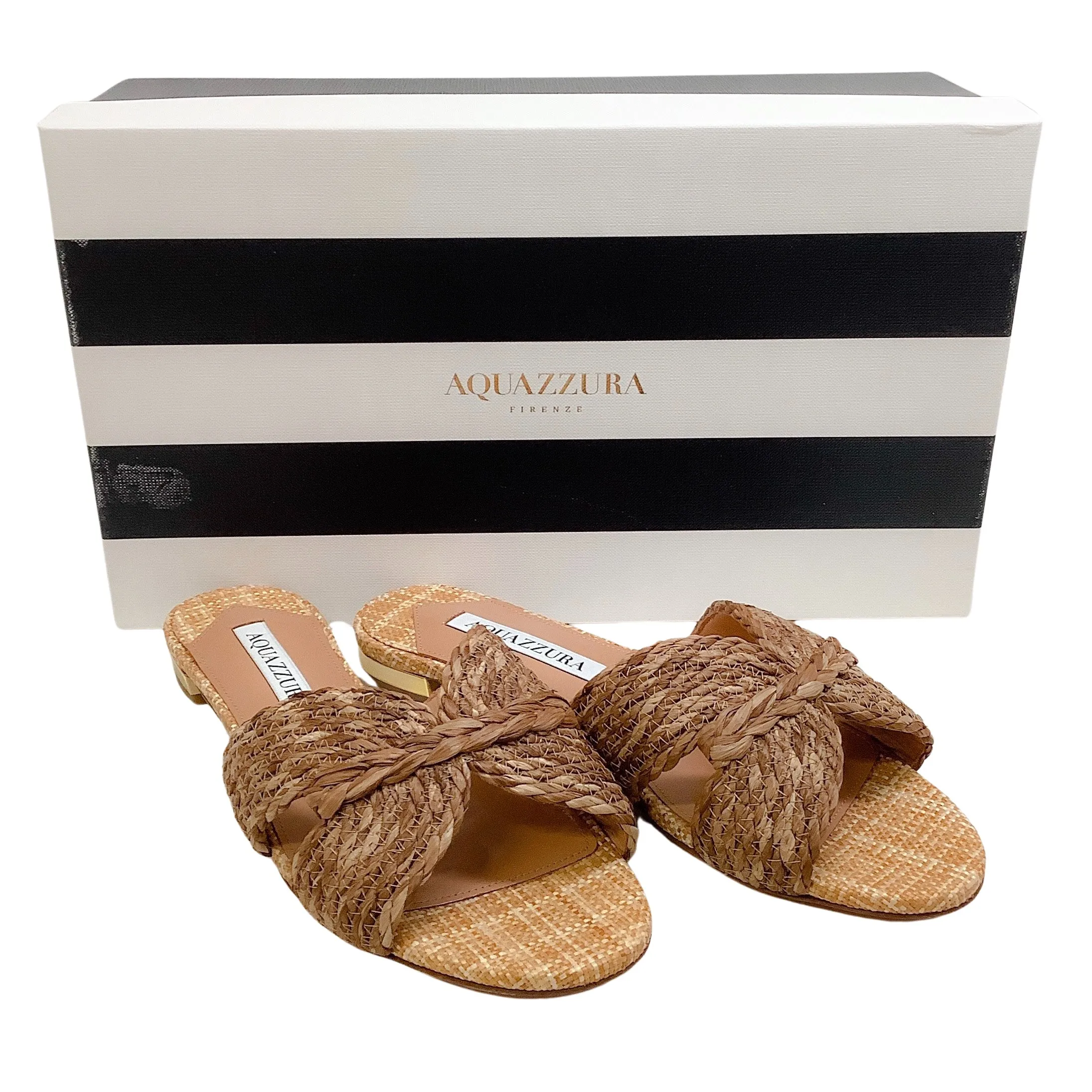 Aquazzura Natural Woven Raffia Rope Flat Sandals