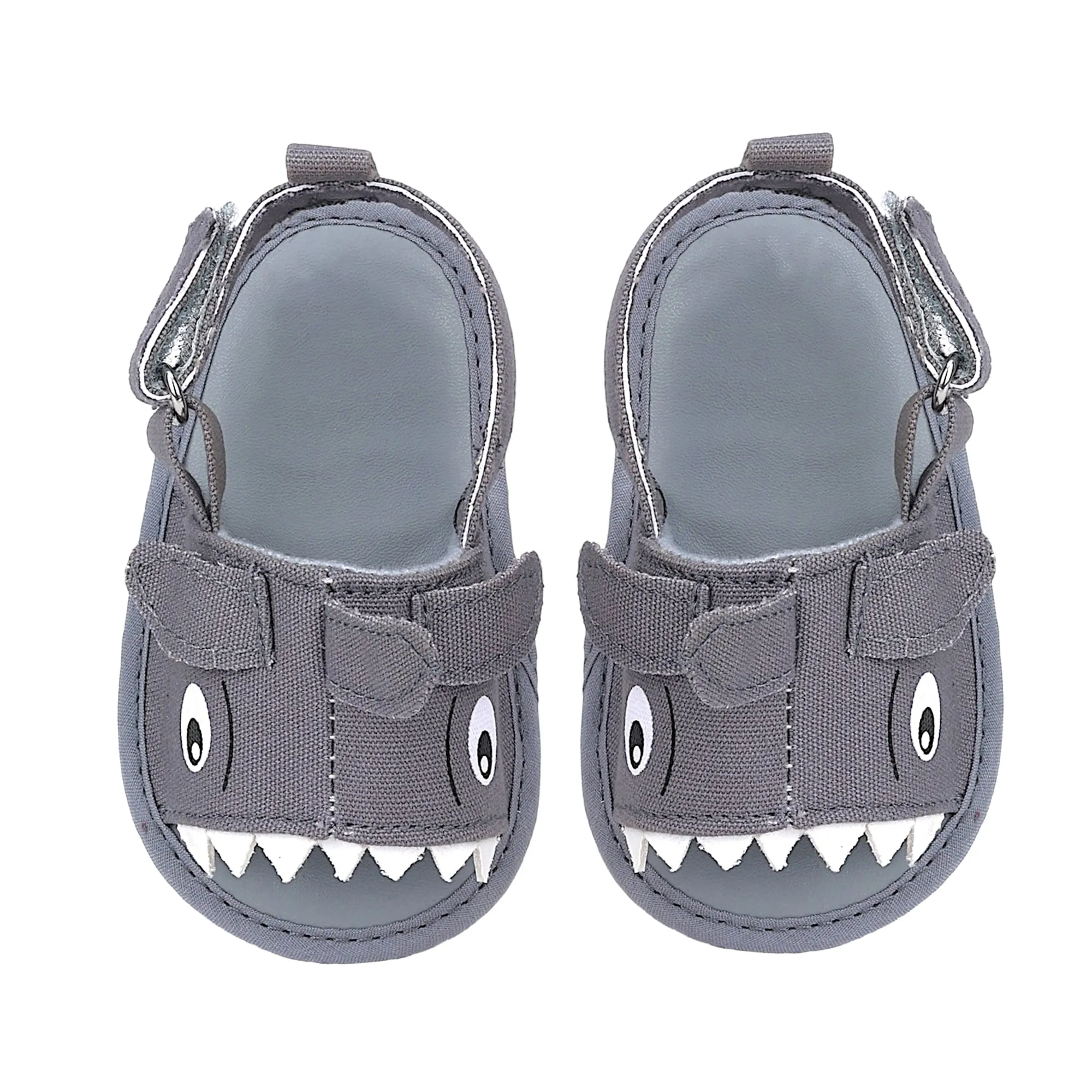 Baby Moo 3D Shark Doo Doo Doo Velcro Straps Anti-Skid Sandals - Grey