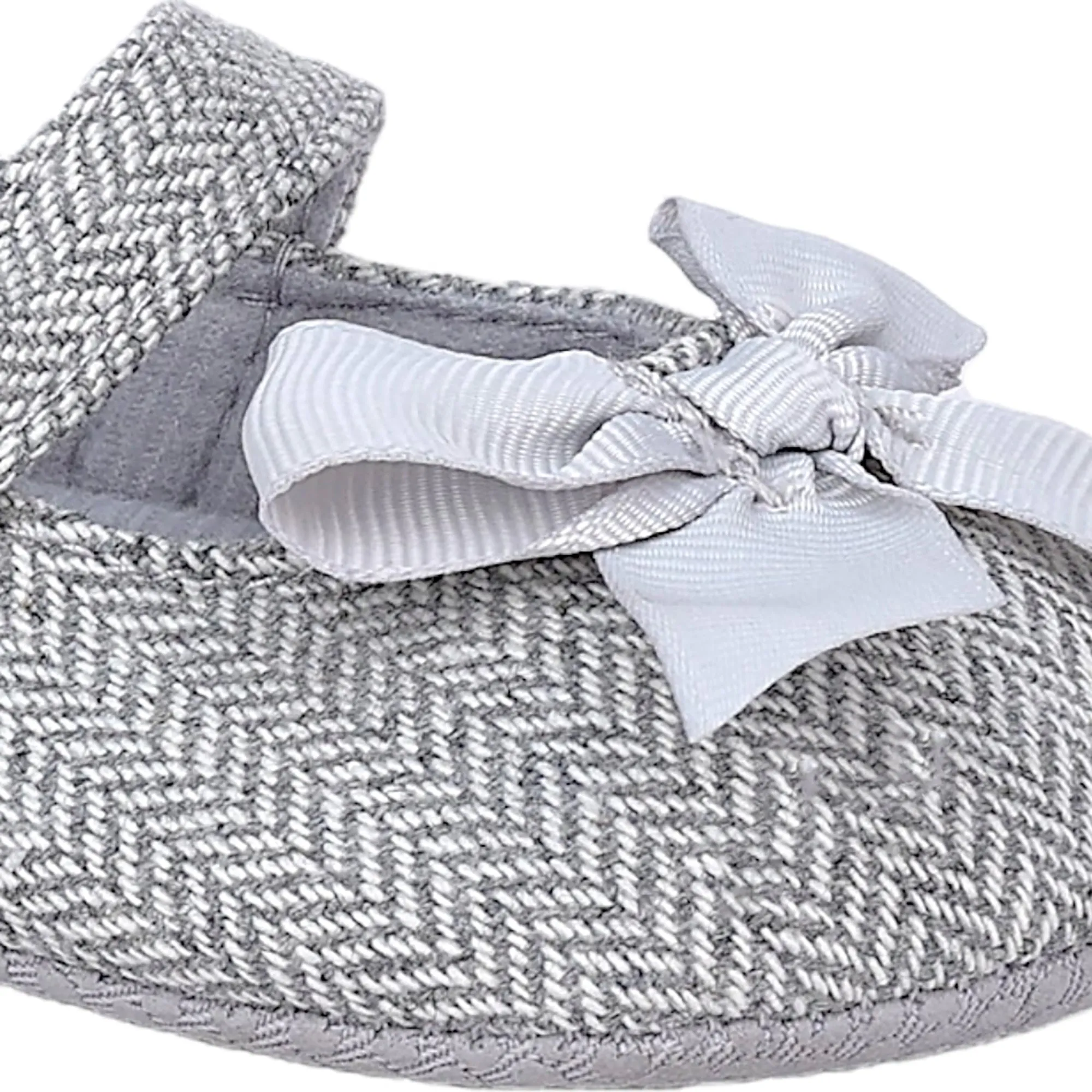 Baby Moo Bow Knot Velcro Strap Anti-Skid Patterned Ballerina Booties - Grey