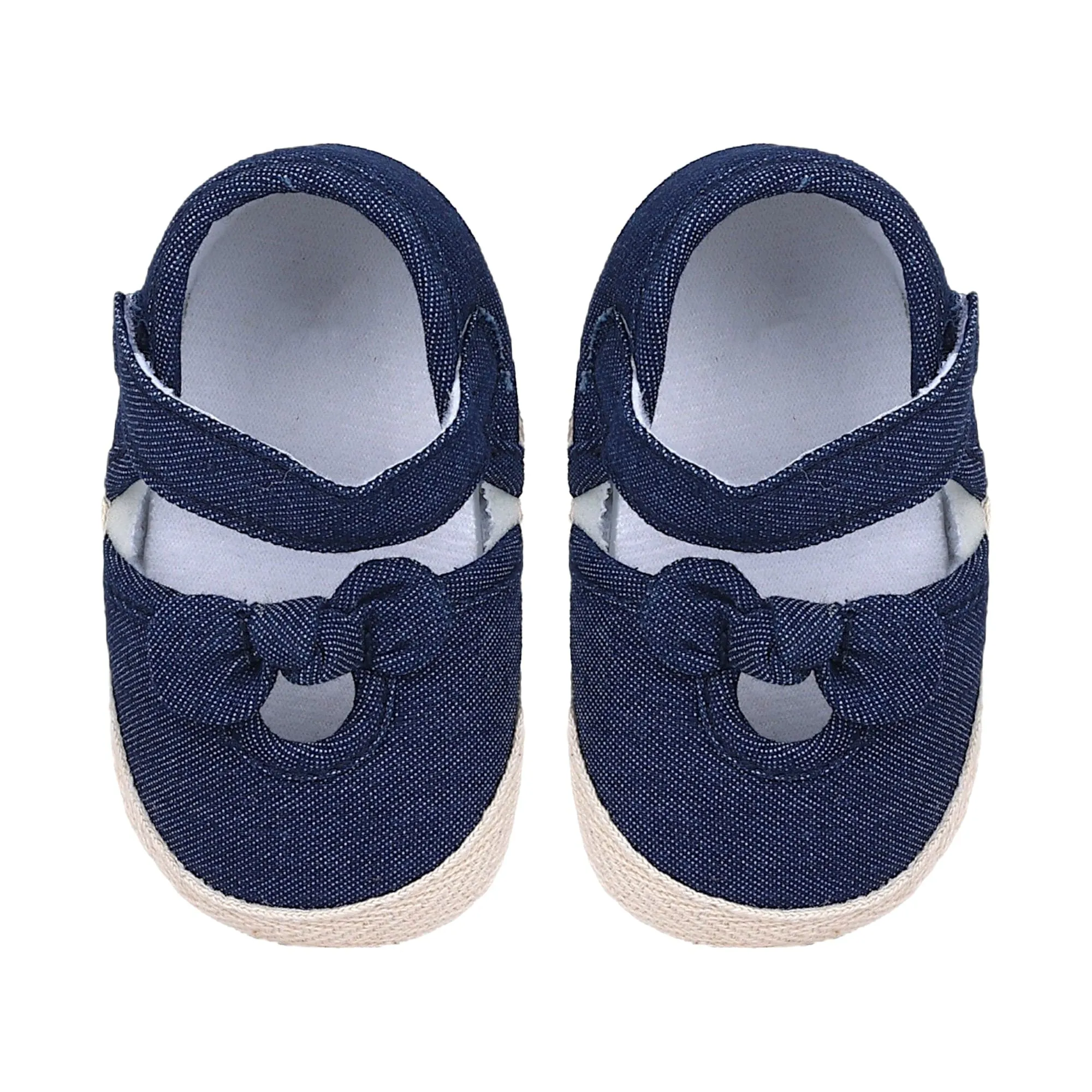 Baby Moo Bow Knot Velcro Strap Denim Ballerina Booties - Blue