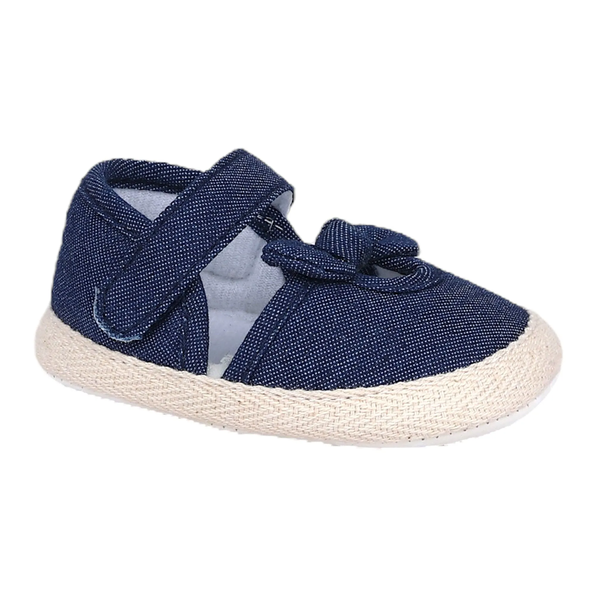 Baby Moo Bow Knot Velcro Strap Denim Ballerina Booties - Blue