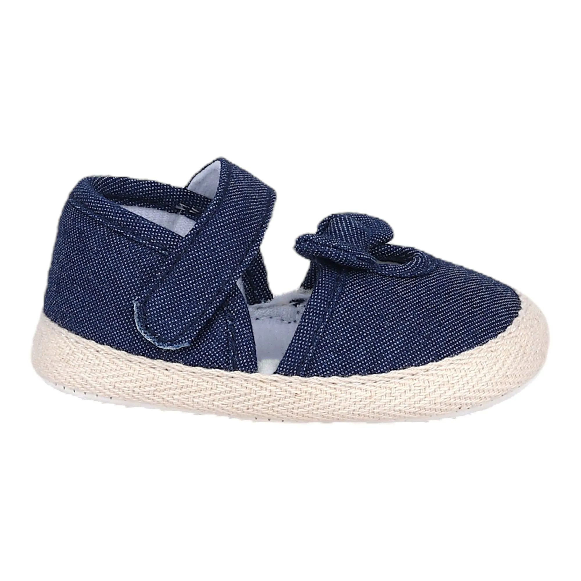 Baby Moo Bow Knot Velcro Strap Denim Ballerina Booties - Blue