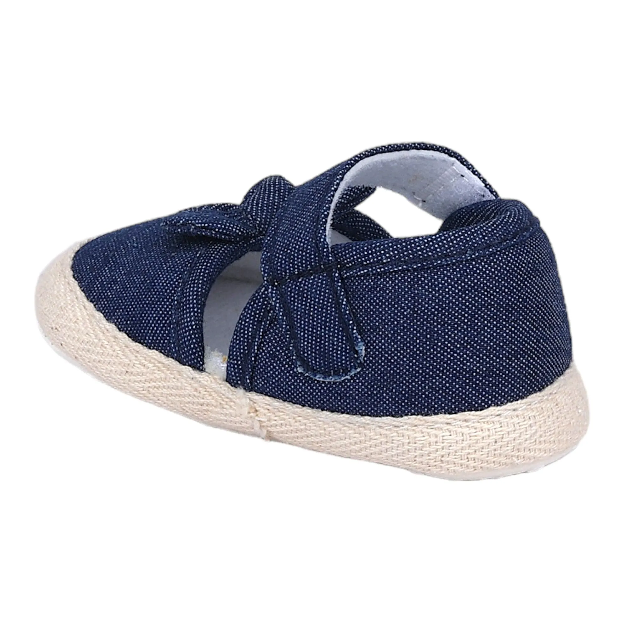 Baby Moo Bow Knot Velcro Strap Denim Ballerina Booties - Blue