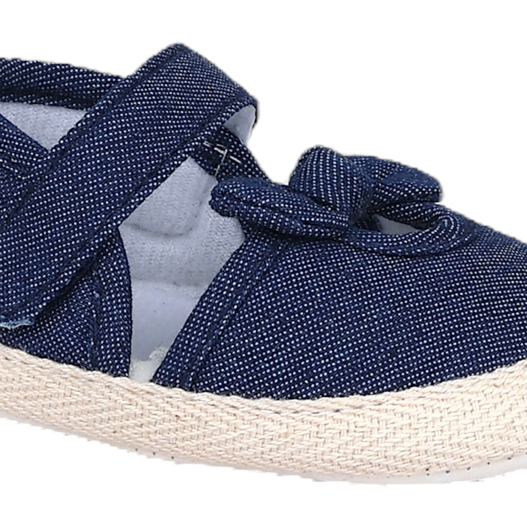 Baby Moo Bow Knot Velcro Strap Denim Ballerina Booties - Blue