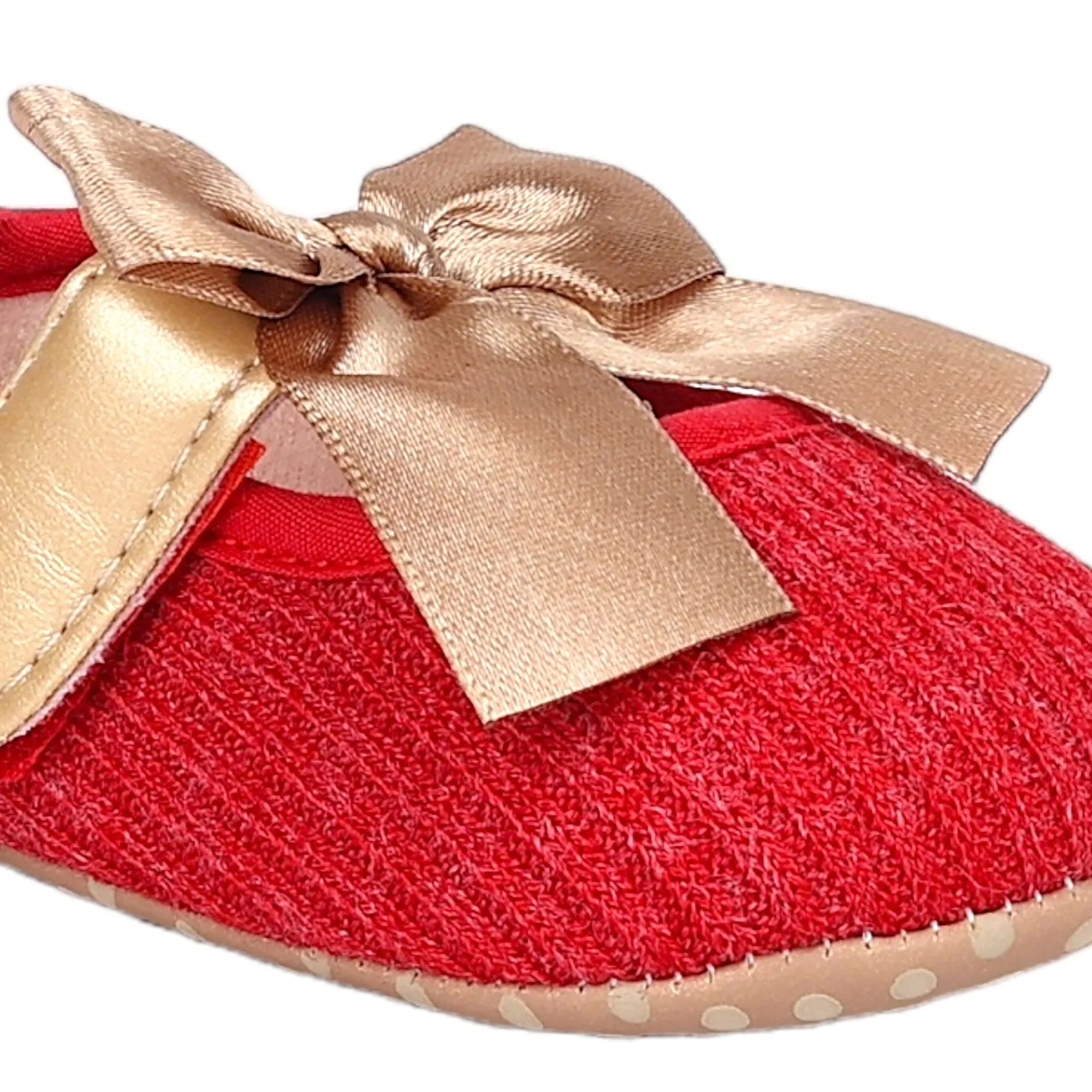 Baby Moo Bow Knot Velcro Strap Ribbed Anti-Skid Ballerina Booties - Red