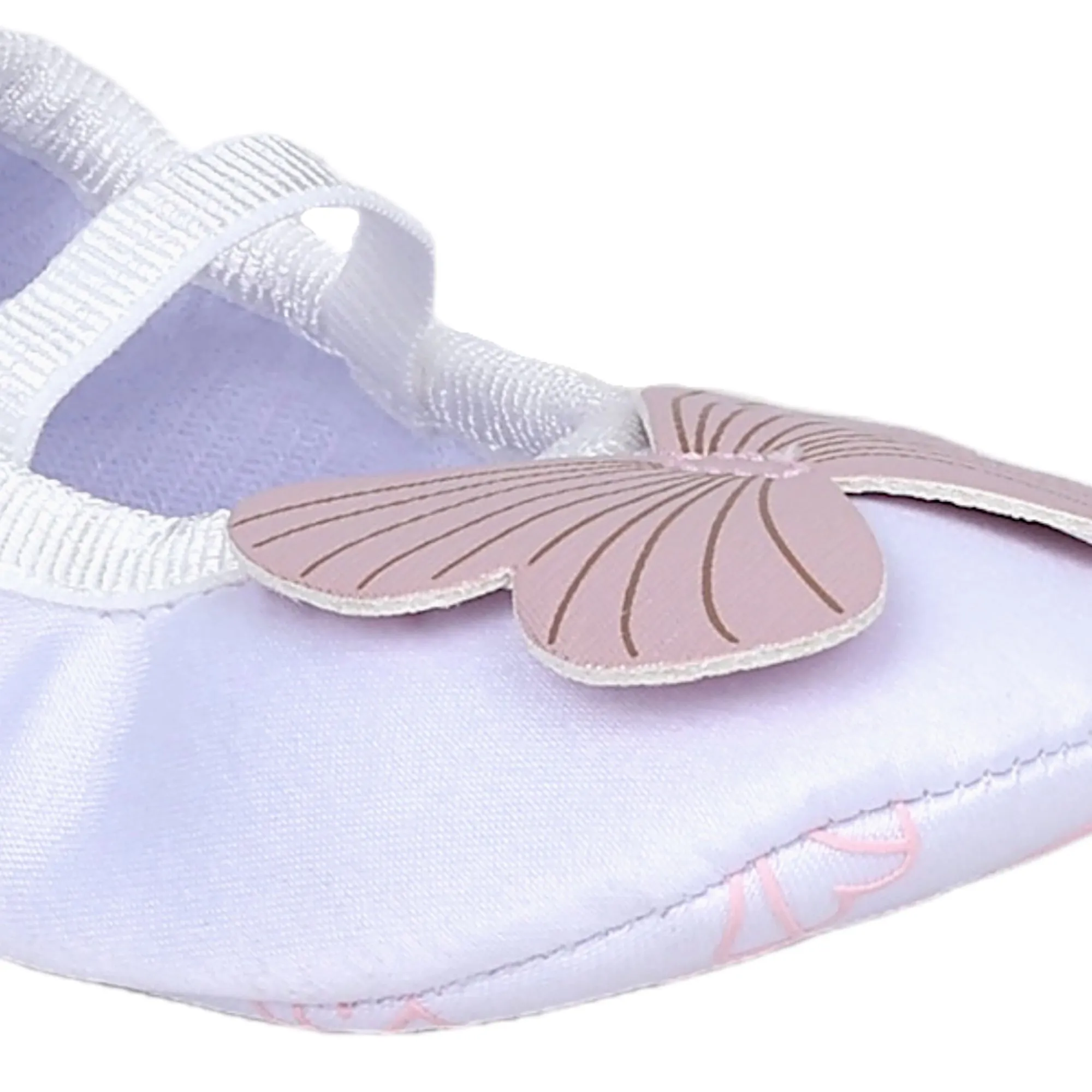 Baby Moo Butterfly Applique Elastic Strap Anti-Skid Ballerina Booties - White