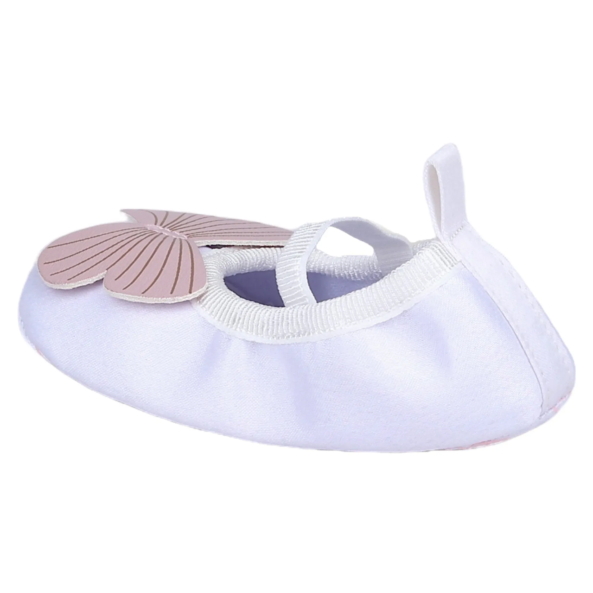 Baby Moo Butterfly Applique Elastic Strap Anti-Skid Ballerina Booties - White