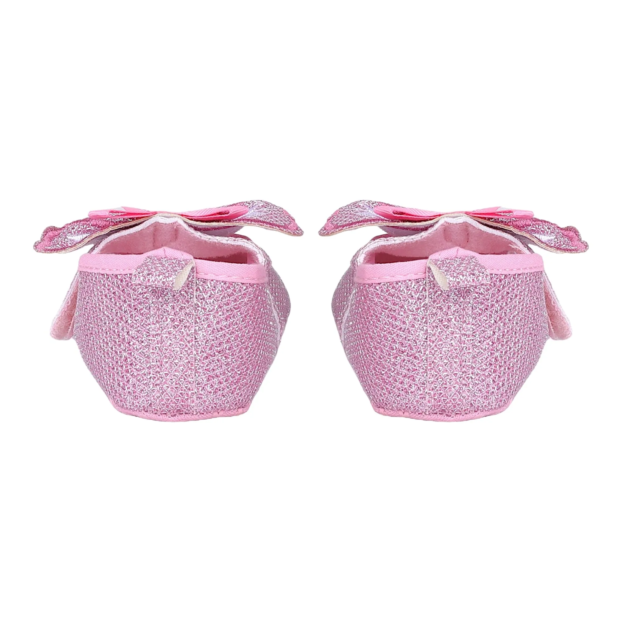 Baby Moo Butterfly Bow Shiny Party Anti-Skid Ballerina Booties - Pink