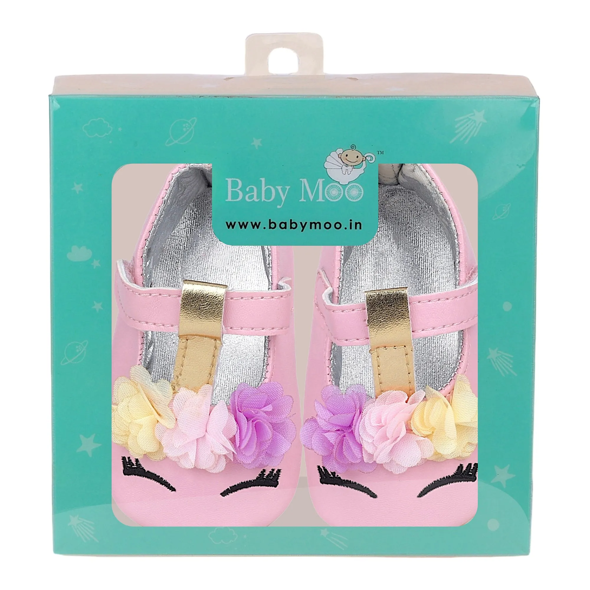 Baby Moo Cute Princess Metallic T-Strap Anti-Skid Ballerina Booties - Pink