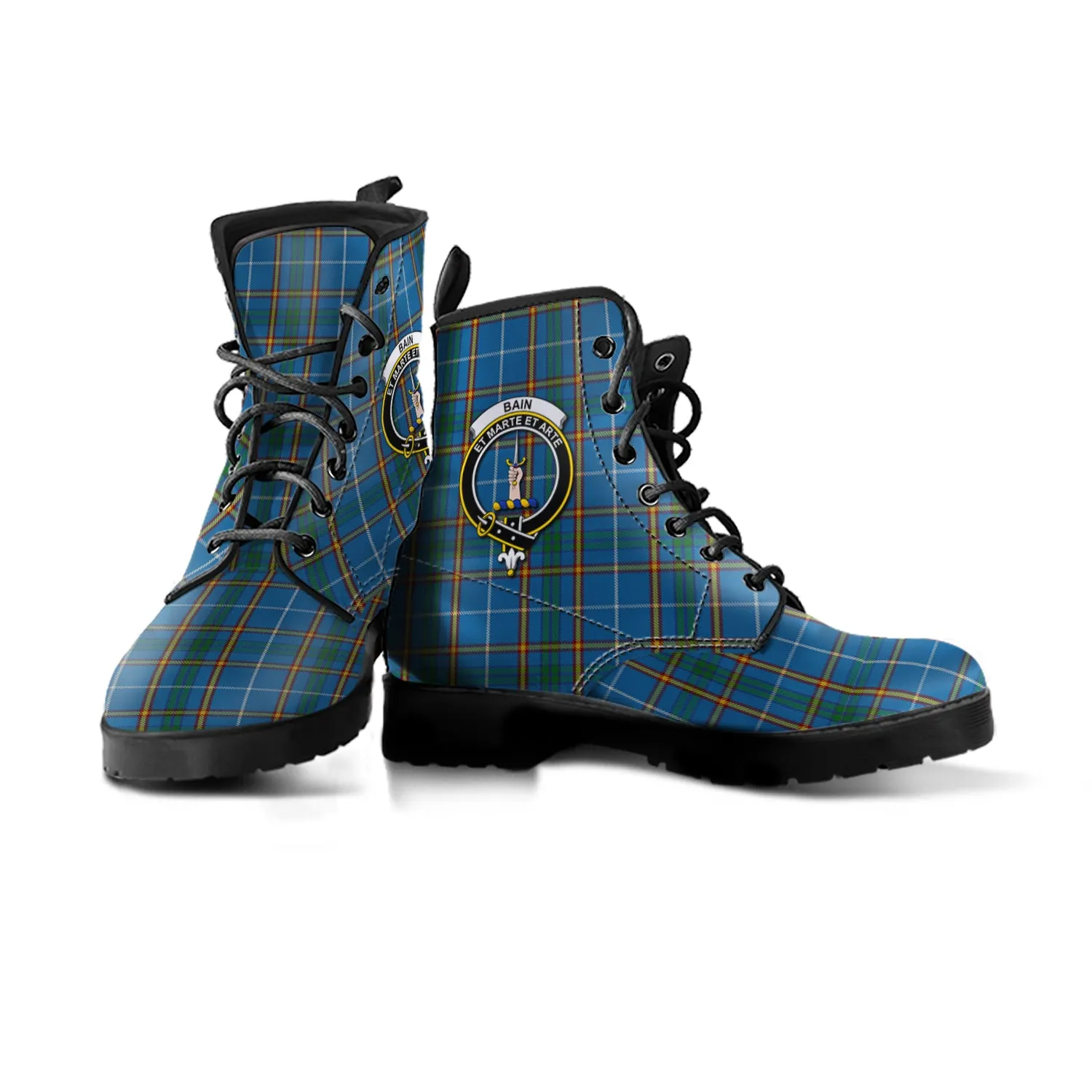 Bain Tartan Leather Boots with Family Crest