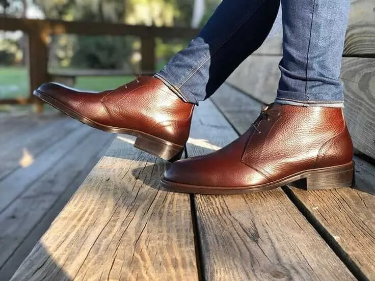 Bespoke Brown Pebbled Leather Ankle Cap Toe Lace Up Oxford Men's Boot