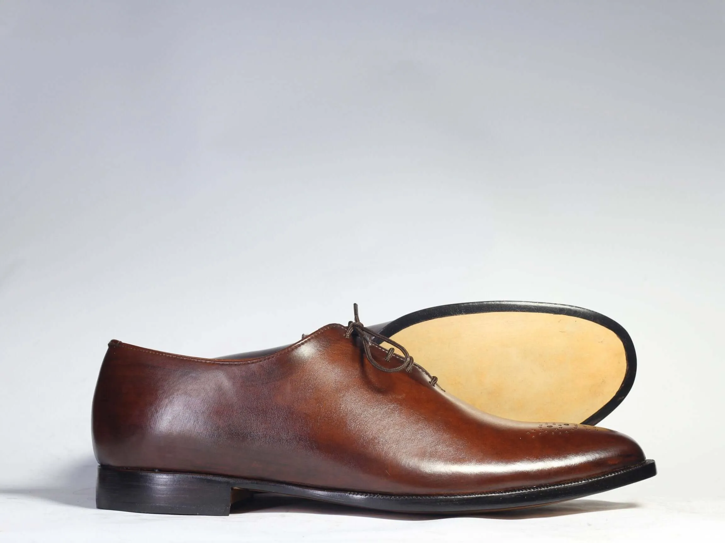 Bespoke Tan Leather Brogue Toe Lace Up Shoe for Men's