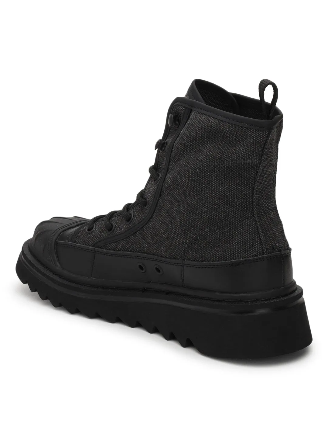 Black Canvas Comfortable Ankle Boots (TC-RS3644-BLK)