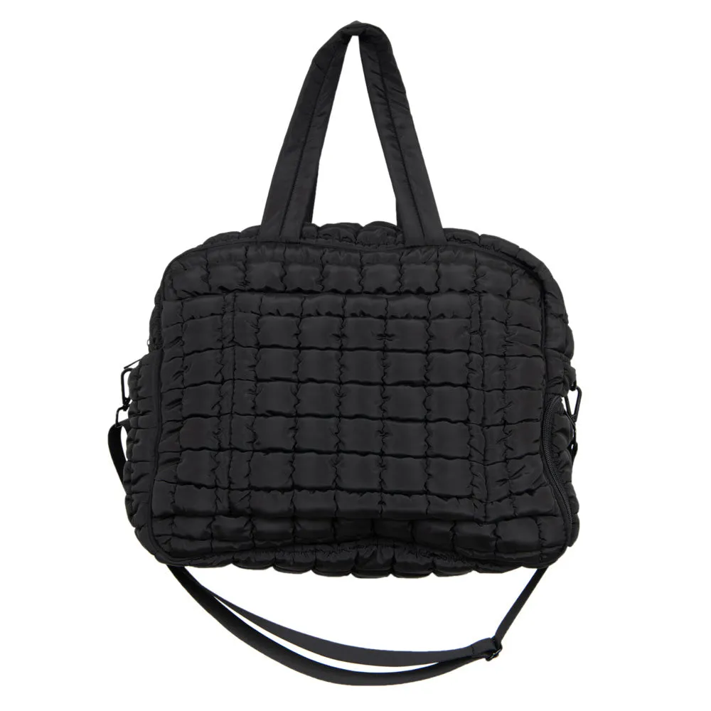 Black Quilted Wholesale Duffel Weekender Bag w/ Pass-Thru Slip