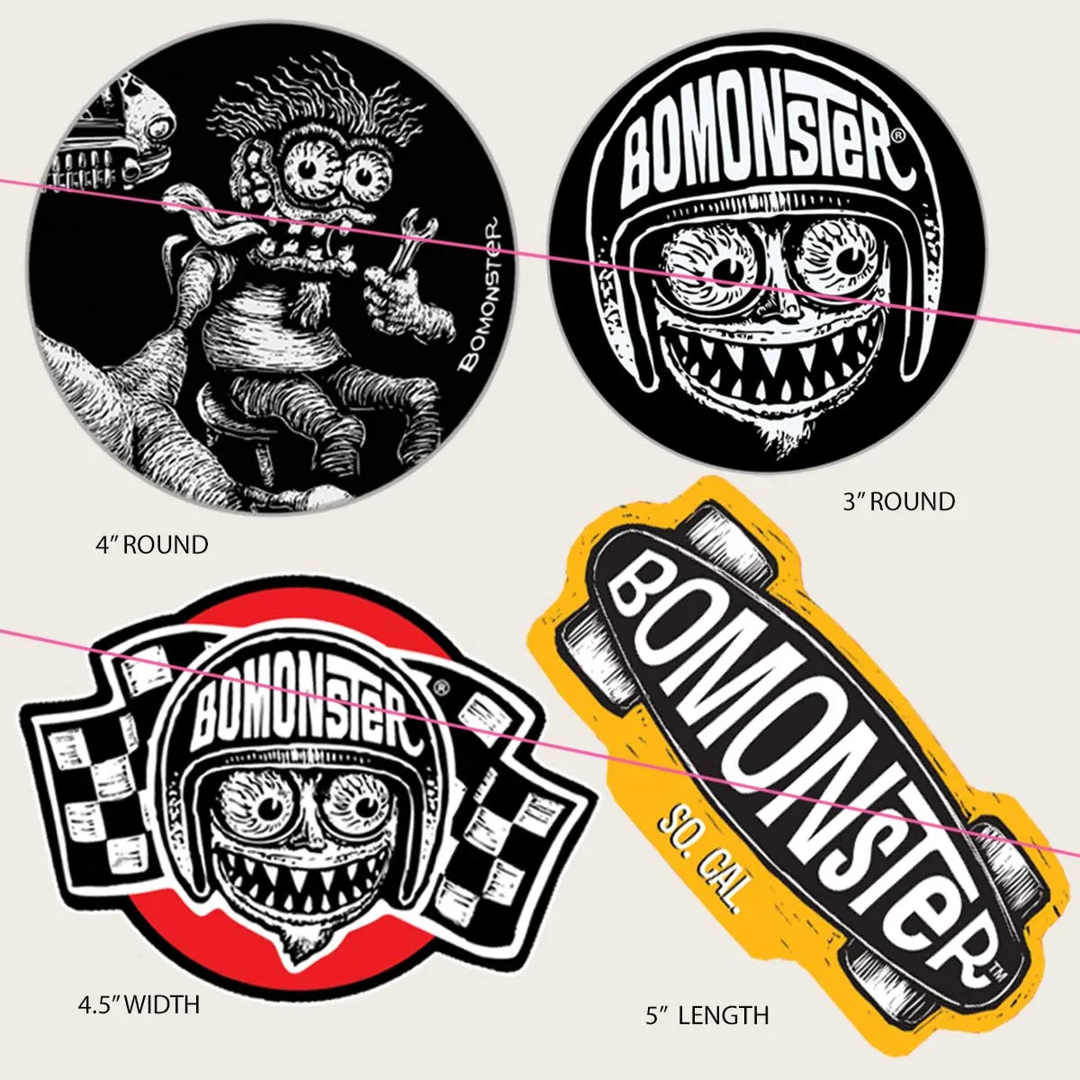 BOMONSTER Kustom Kulture Drag Racing Skate 4 Sticker Combo