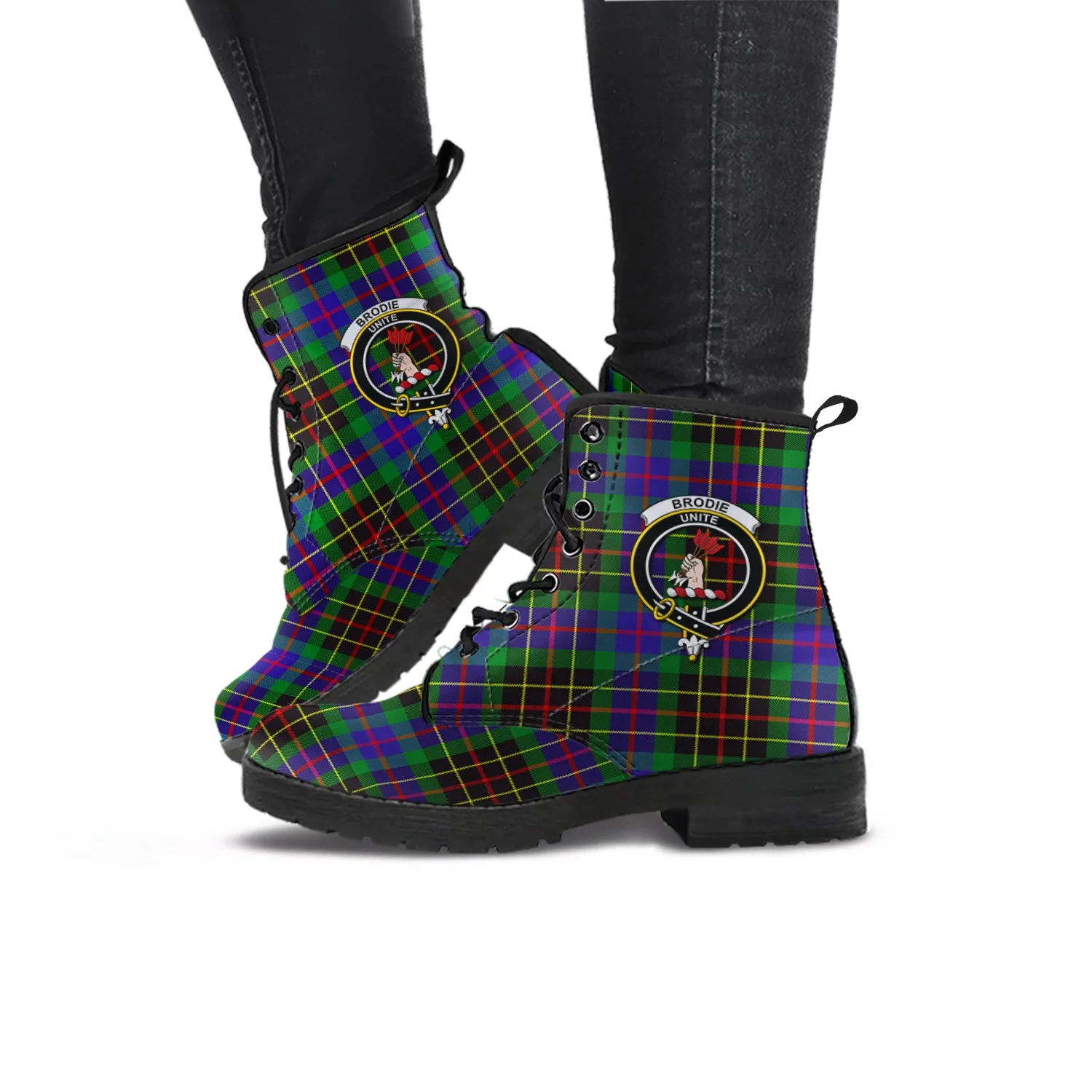 Brodie Hunting Modern Tartan Leather Boots with Family Crest