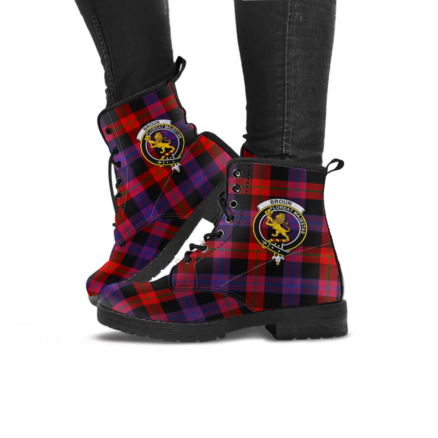 Broun Modern Tartan Leather Boots with Family Crest