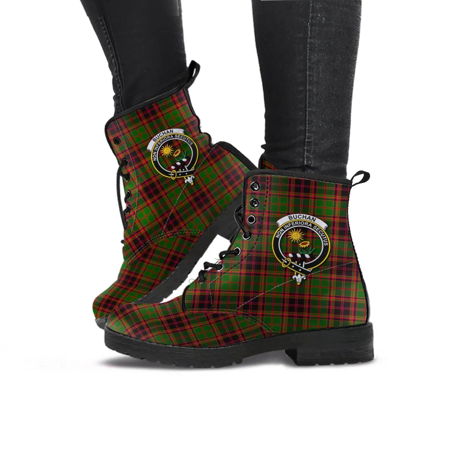 Buchan Tartan Leather Boots with Family Crest