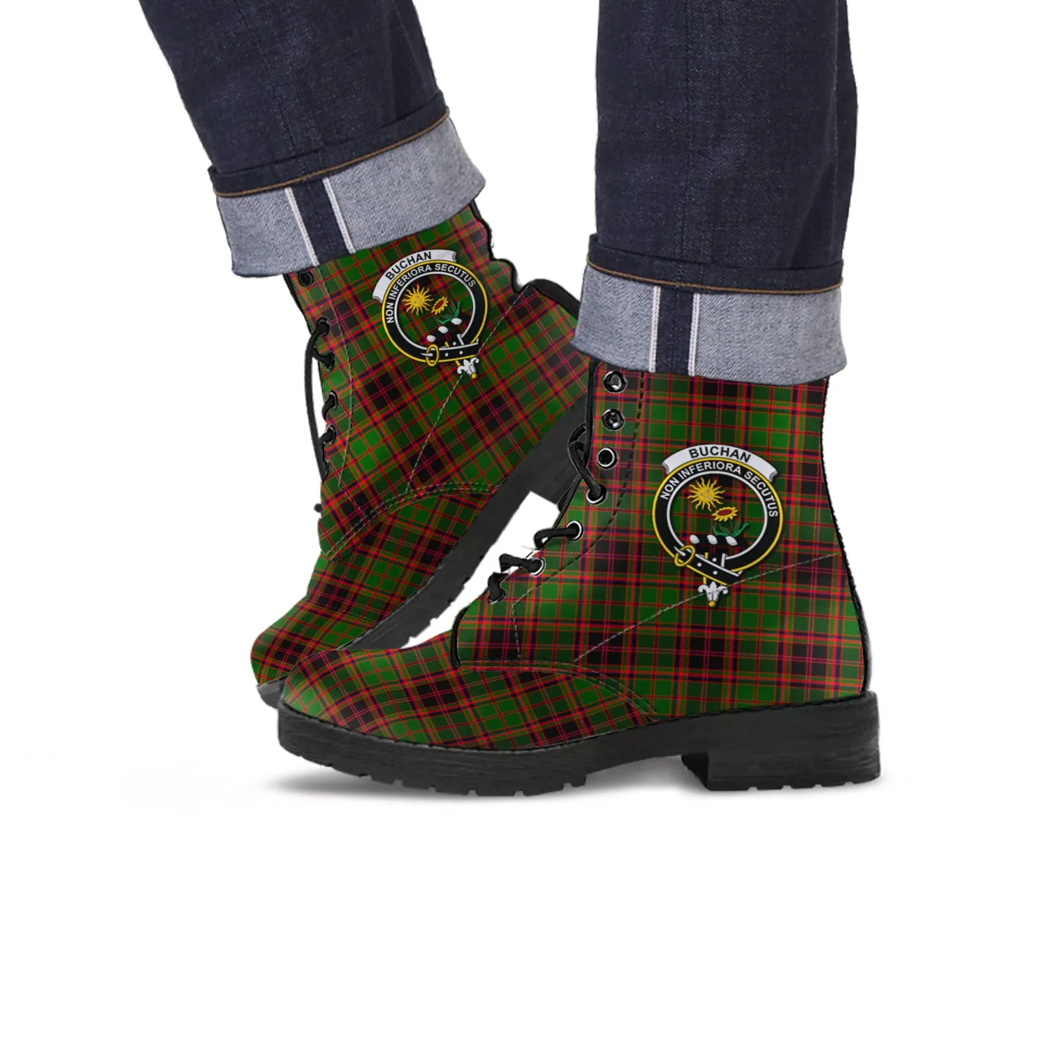 Buchan Tartan Leather Boots with Family Crest