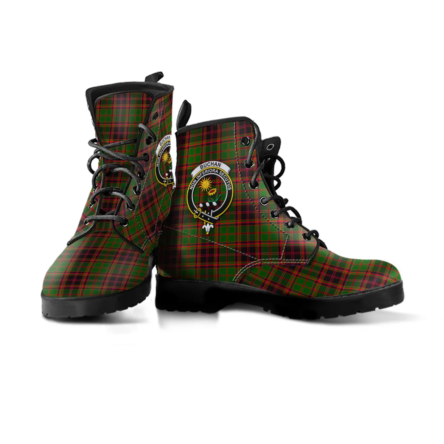 Buchan Tartan Leather Boots with Family Crest