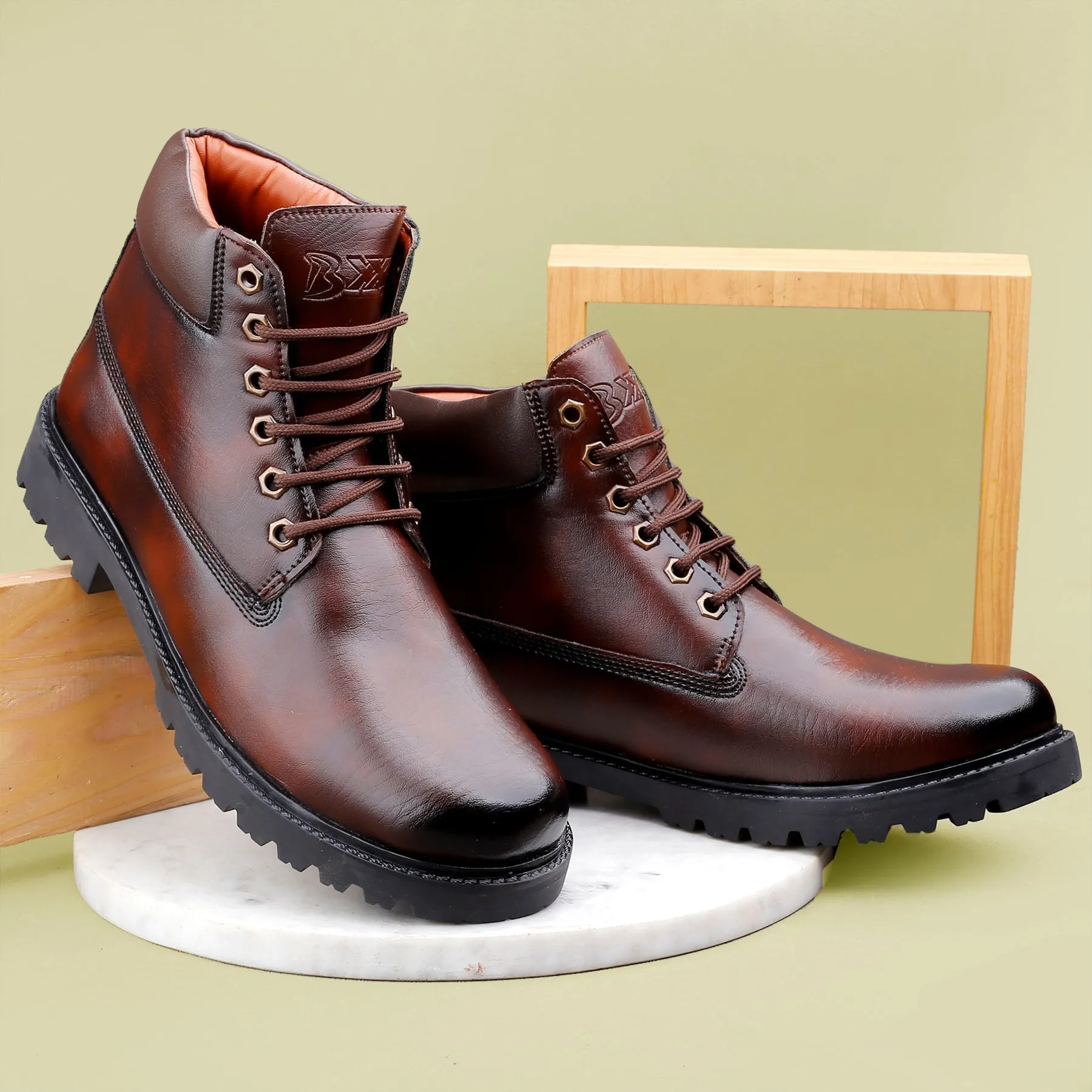 Bxxy's Faux Leather Lace-up Boots for Men