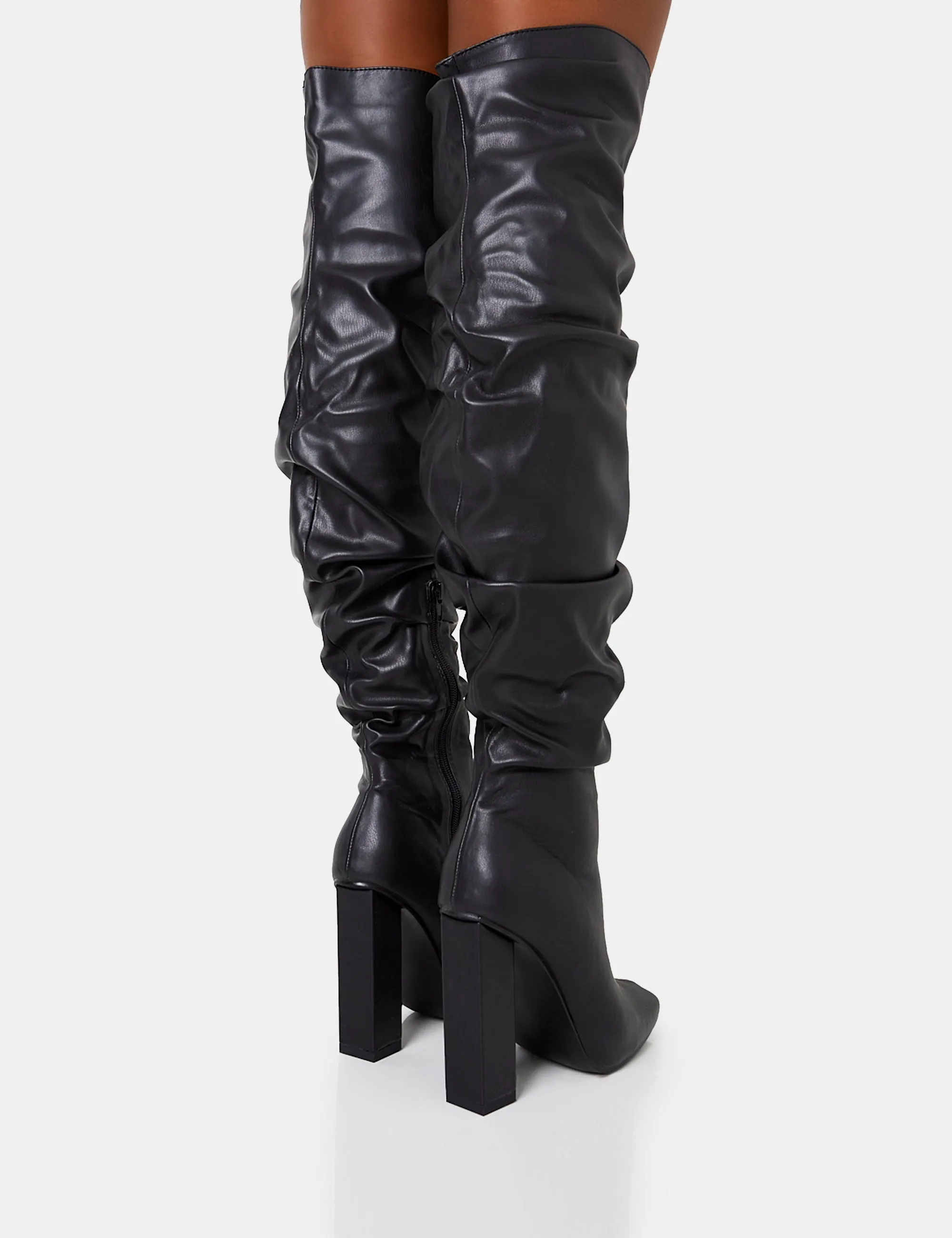 Cassia Black Square Toe Block Heel Over The Knee Boots