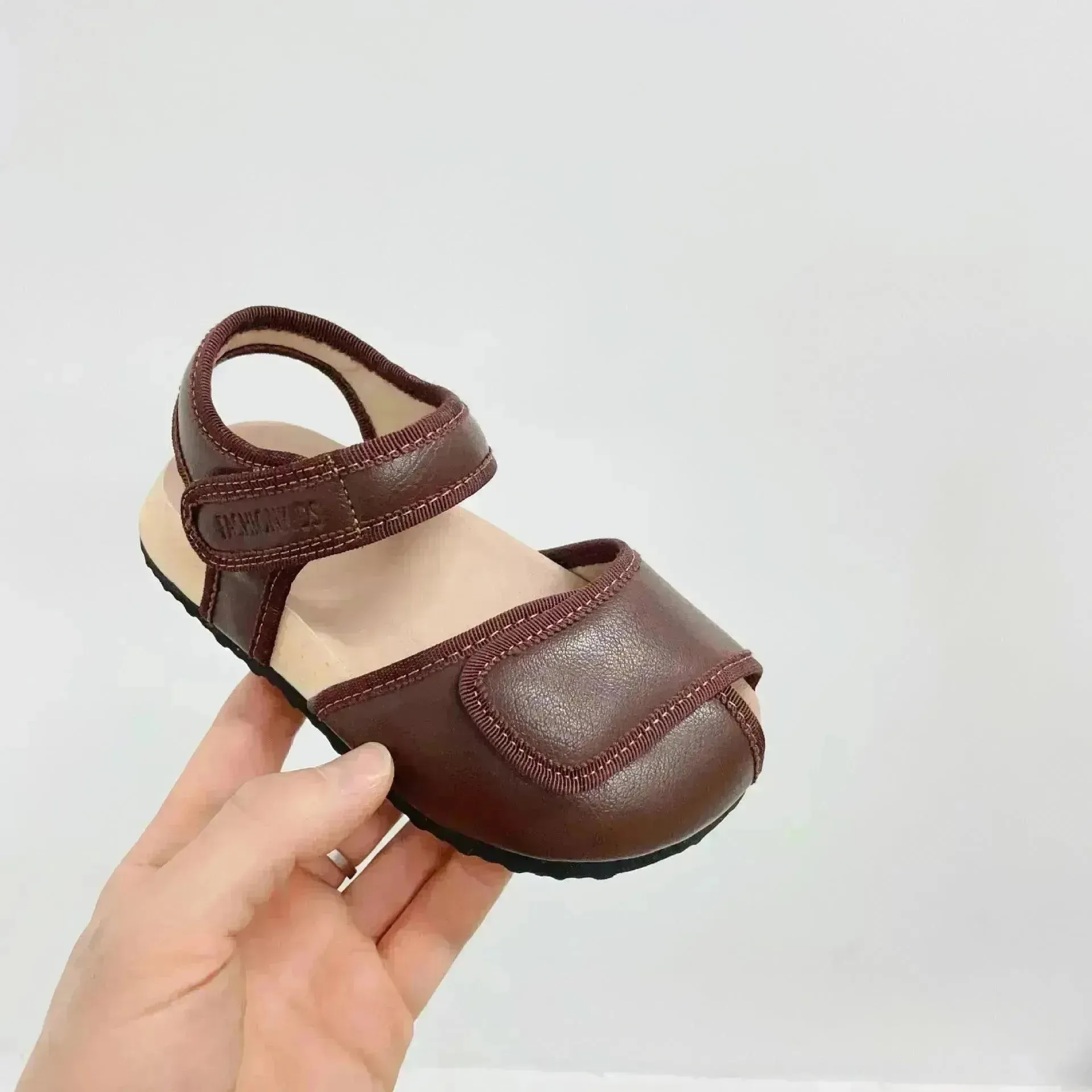 Children's Solid Color Leather Peep Toe Sandals Lightweight Pump Beach Shoes