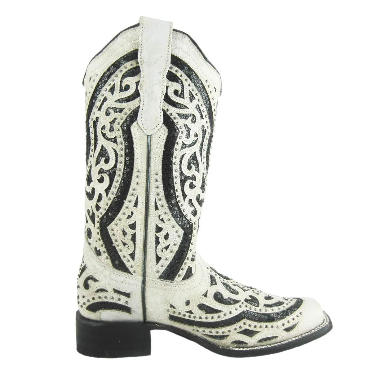 Corral Black Sequin Inlay Studded Cowgirl Boot - E1511