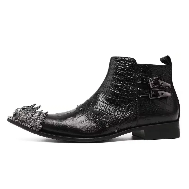 CrocLuxe Exquisite Croc-Textured Leather Dress Boots