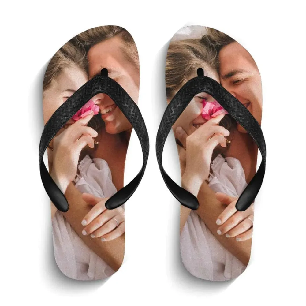 Custom Couple Photo Flip Flops For Both Man And Woman Funny Gift For Vacation,Wedding Ideas For Guests