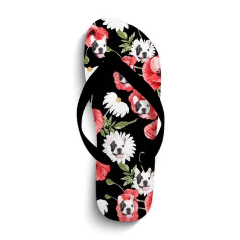 Custom Dog Face And Flower Flip Flops For Both Man And Woman Funny Gift For Vacation,Wedding Ideas For Guests