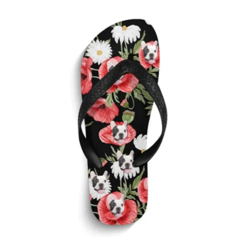 Custom Dog Face And Flower Flip Flops For Both Man And Woman Funny Gift For Vacation,Wedding Ideas For Guests