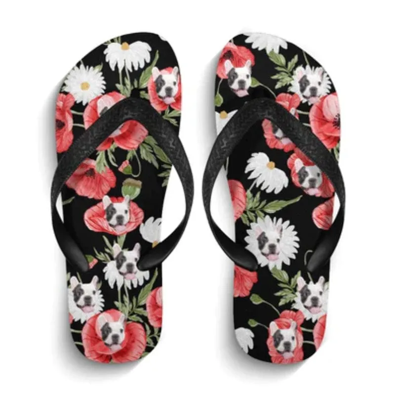 Custom Dog Face And Flower Flip Flops For Both Man And Woman Funny Gift For Vacation,Wedding Ideas For Guests