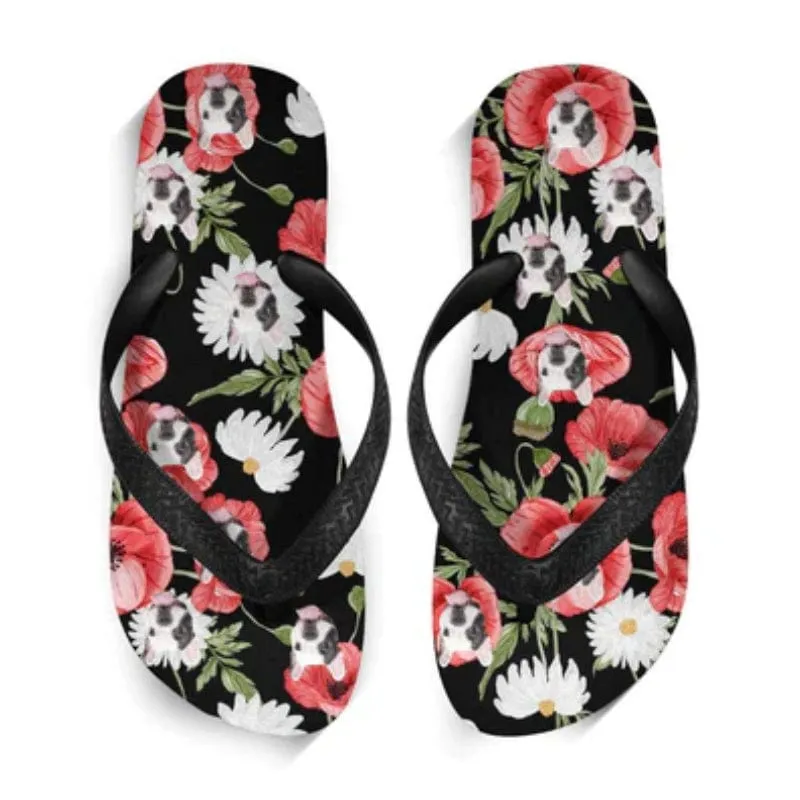 Custom Dog Face And Flower Flip Flops For Both Man And Woman Funny Gift For Vacation,Wedding Ideas For Guests