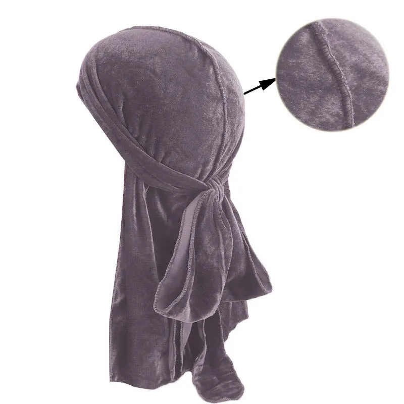 Dark Grey Velvet Durag Doo Head Wrap Bandana Soft Cap Unisex Mens Womens Wrap