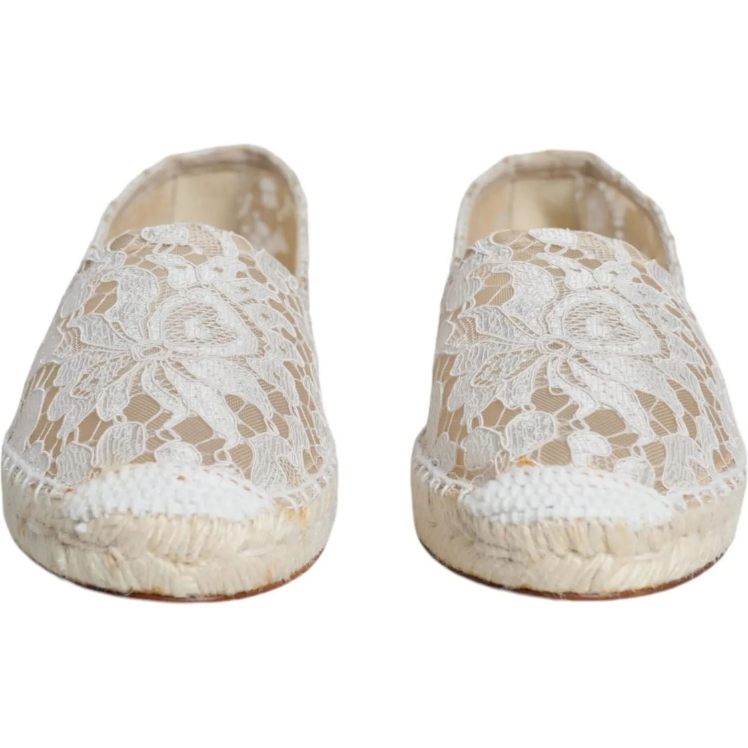 Dolce & Gabbana White Lace Viscose Espadrilles Flats Shoes