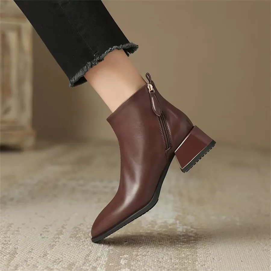 Elegant Cow Leather Pointed Toe Wedge Heel Boots