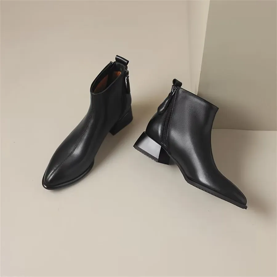 Elegant Cow Leather Pointed Toe Wedge Heel Boots