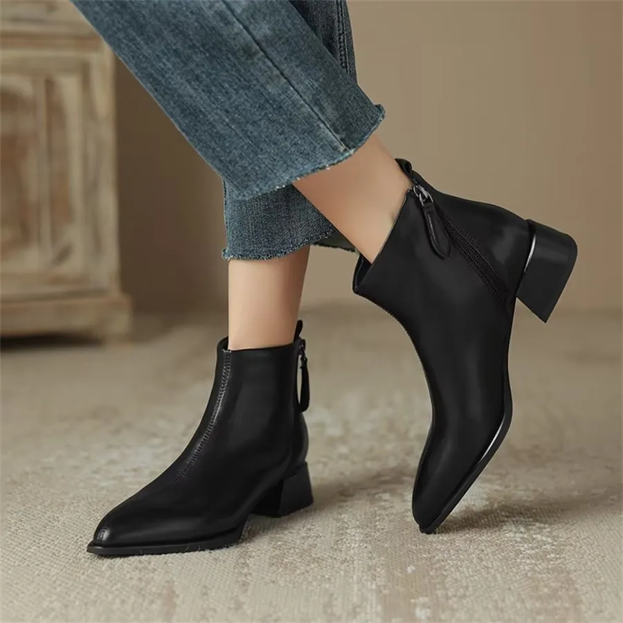 Elegant Cow Leather Pointed Toe Wedge Heel Boots