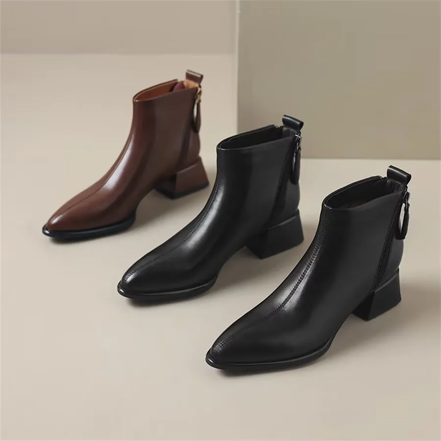 Elegant Cow Leather Pointed Toe Wedge Heel Boots