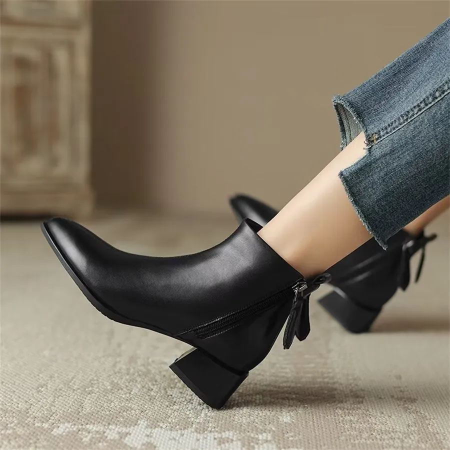 Elegant Cow Leather Pointed Toe Wedge Heel Boots