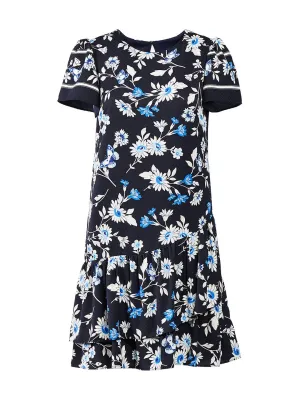 Floral Ruffle Hem Shift Dress in Night Sky