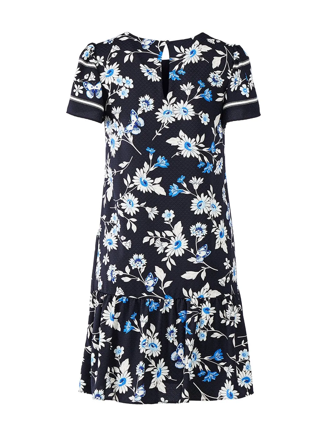 Floral Ruffle Hem Shift Dress in Night Sky