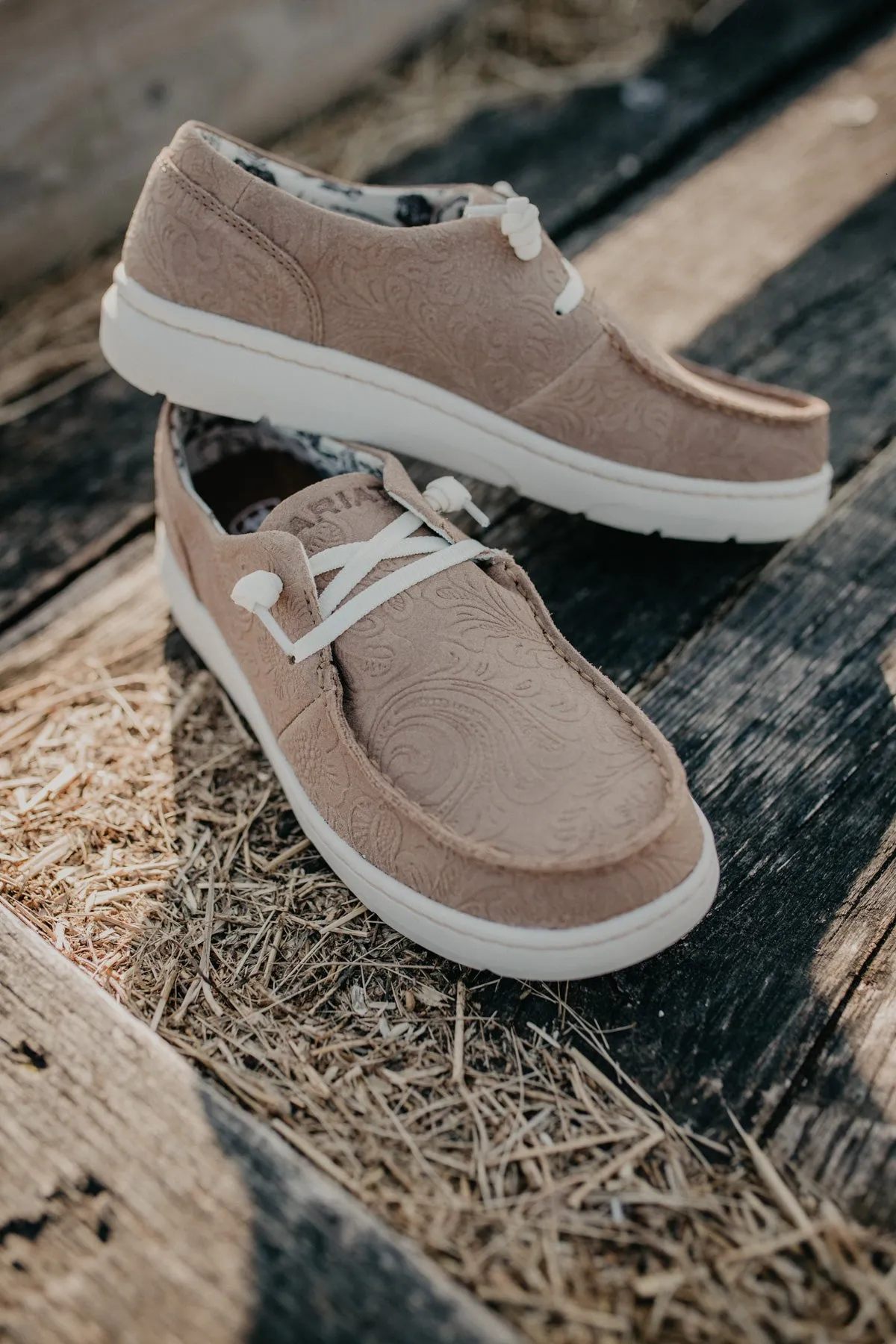 Floral 'Tooled' Embossed Tan Ariat Hilo Shoes