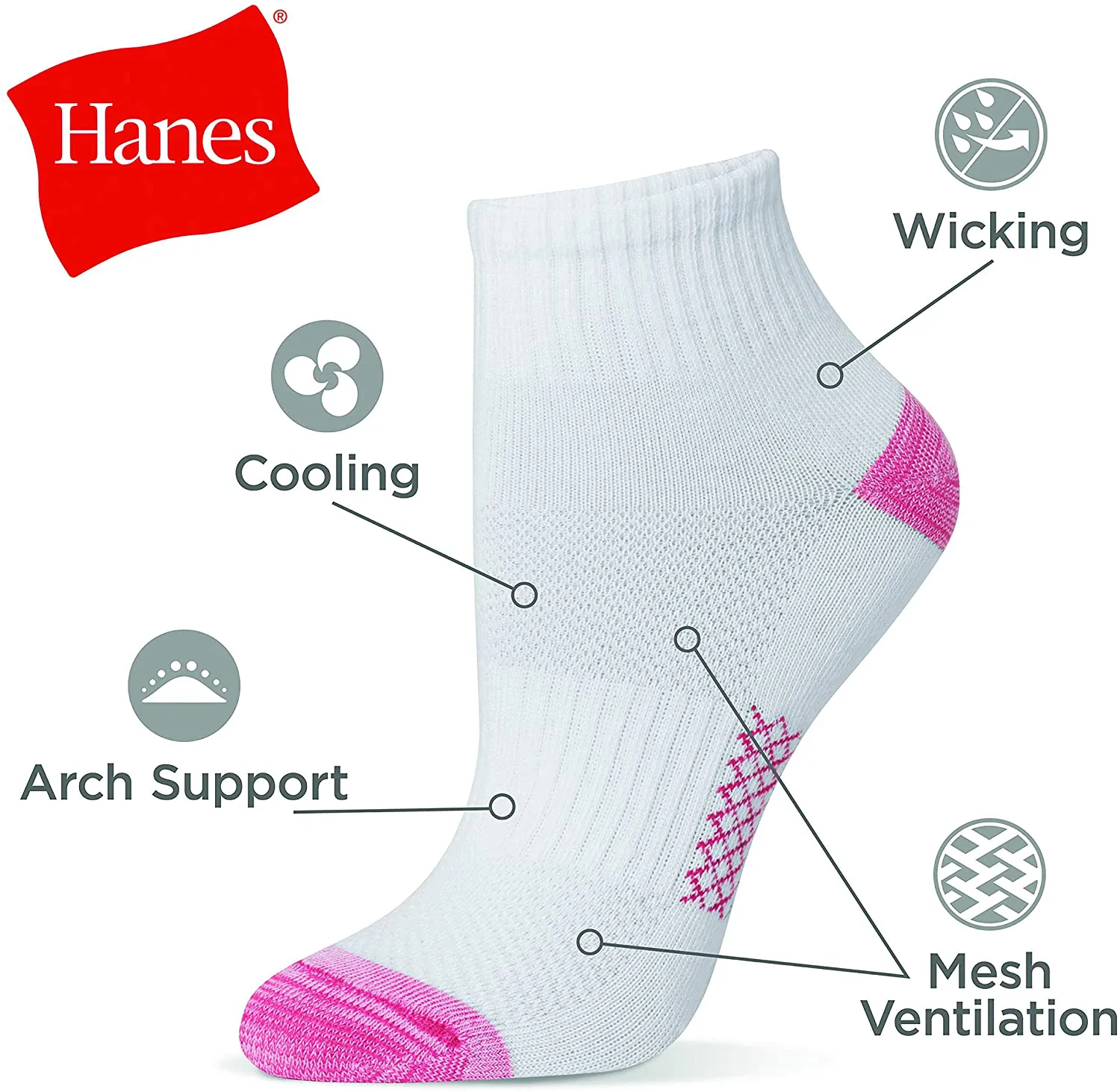 Hanes womens 6-pair Lightweight Breathable Ventilation Ankle Socks