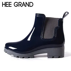 HEE GRAND Platform Rain Boots Ladies Rubber Ankle RainBoots Low Heels Women Slip On Pumps Shoes Woman Plus Size 36-41 XWX3577